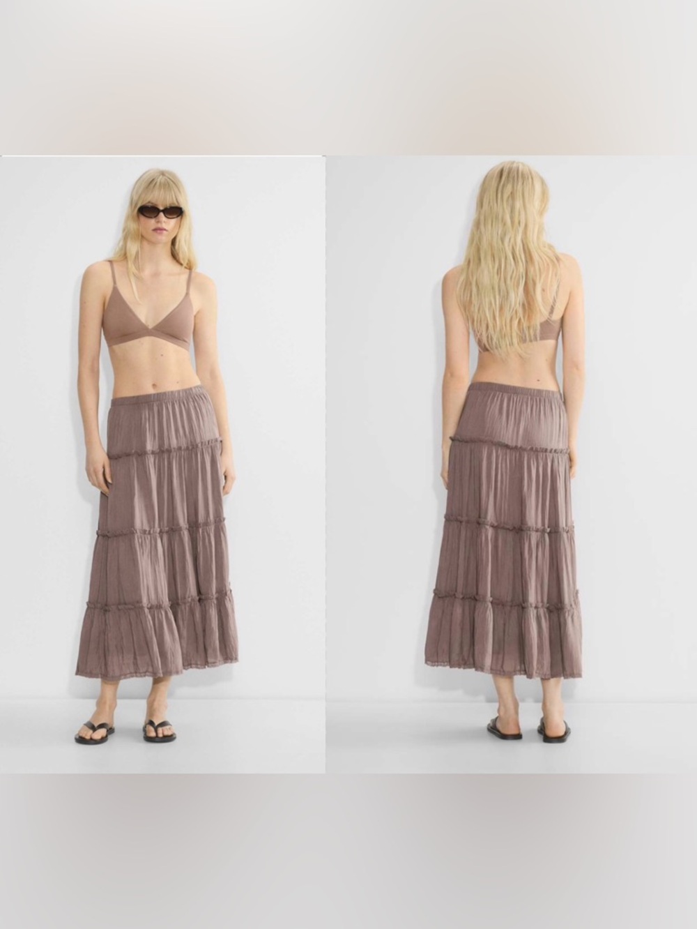 Little Moon Taupe Tiered Maxi Skirt - Soft Taupe